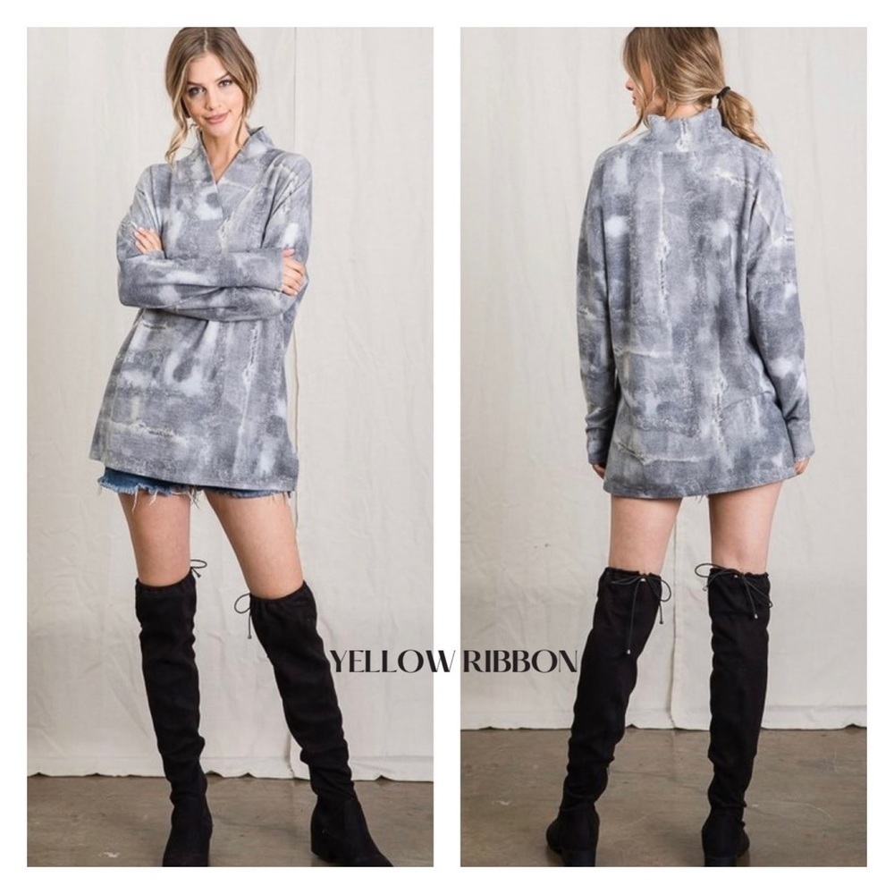 NEW Brushed Tie Dye Dropped Shoulder Long Sleeve Top with Shawl Collar